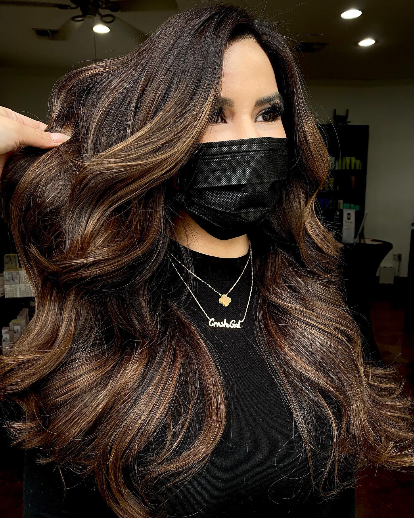 Dark Hair with Golden Brush Balayage