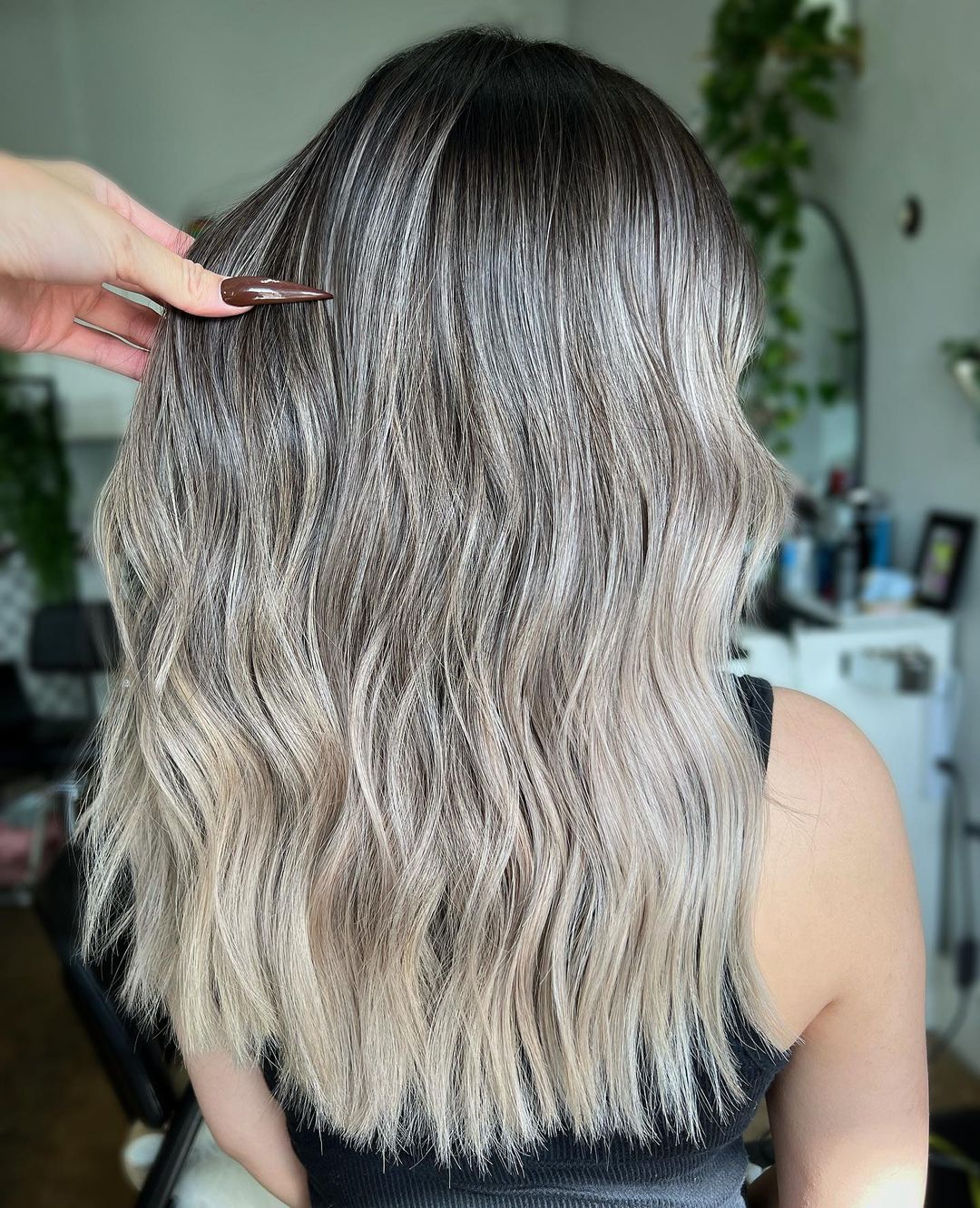 Misty Ash Blonde with Dark Roots