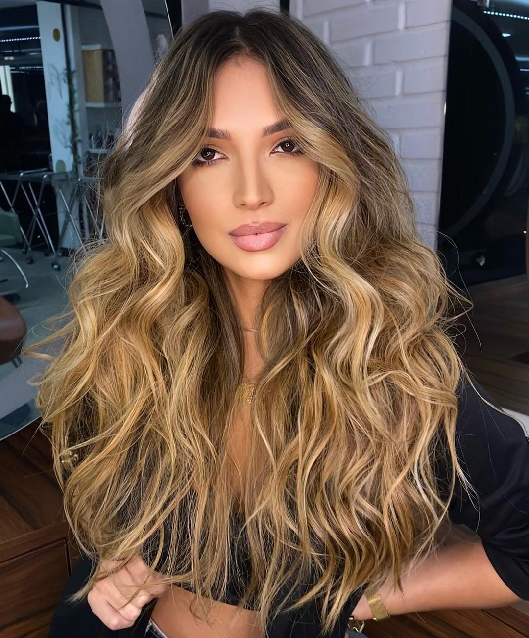 Golden Bronde Balayage on Messy Waves