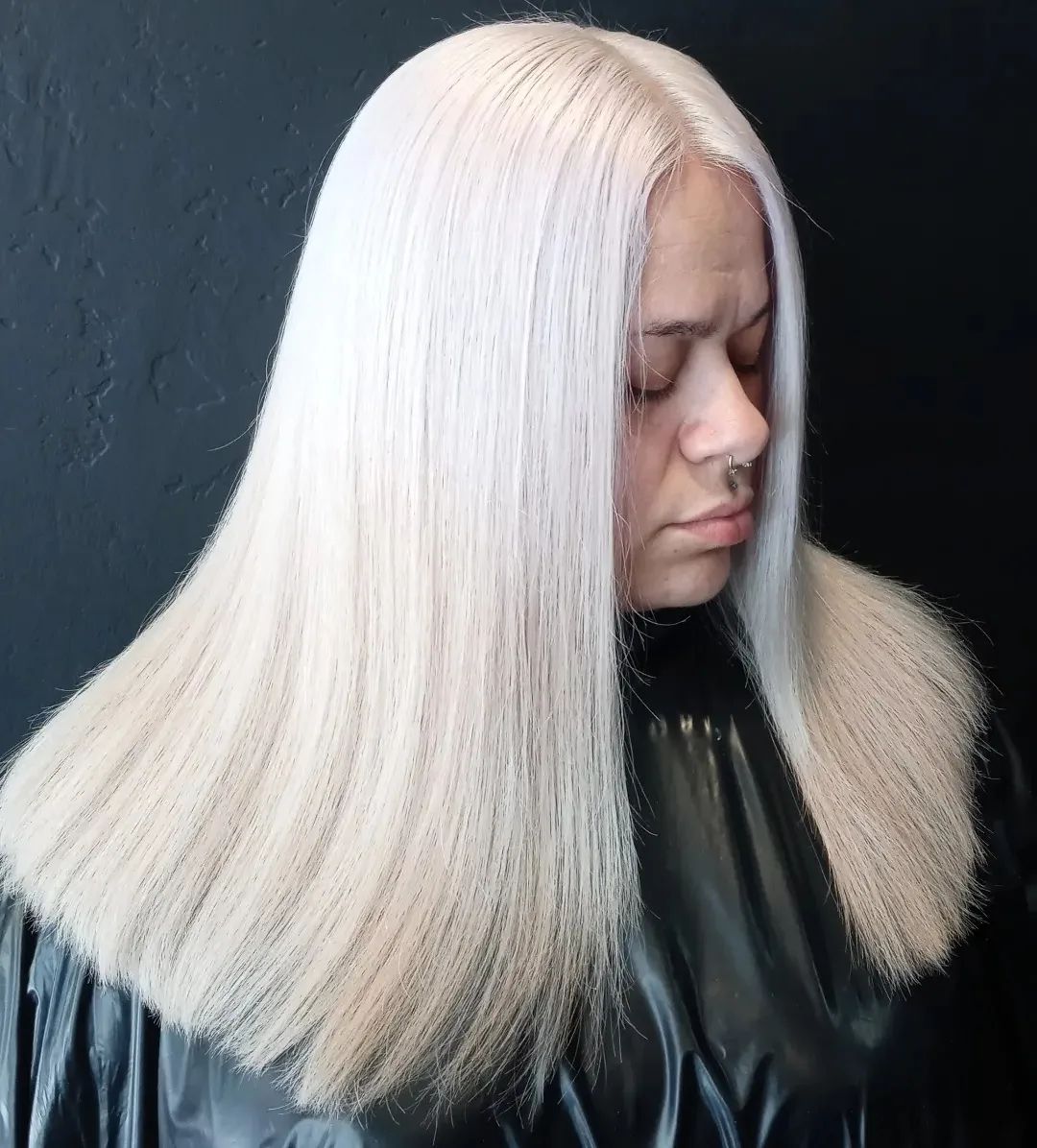 Long White Hair Blunt Cut